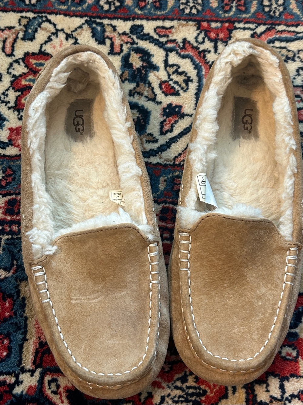 UGG Chestnut Suede Shearling Moccasin Slippers